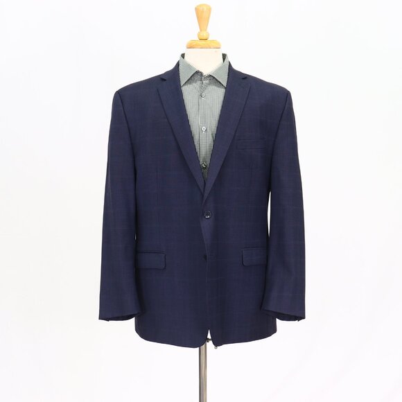 Calvin Klein 46R Navy Check 2-Button Sport Coat Blazer Jacket T209 - Picture 1 of 11